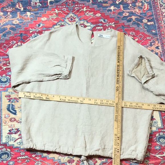🌾 ZARA Natural Soft Linen Blend Seamless Dolmen Sleeve Drawstring Drop Waist - Picture 5 of 9